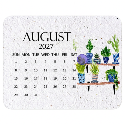 英語表記の2027年8月の植物柄カレンダー単品